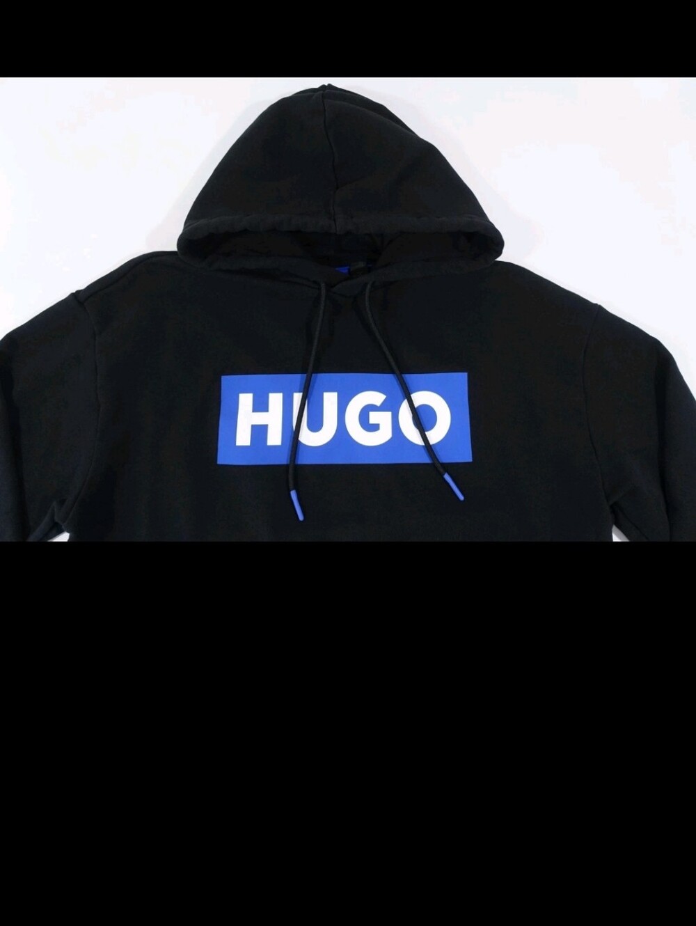 HUGO Black Hoodie with Blue Logo Box.  Men's Size XXL. NWT. MSRP $139 - Picture 2 of 7